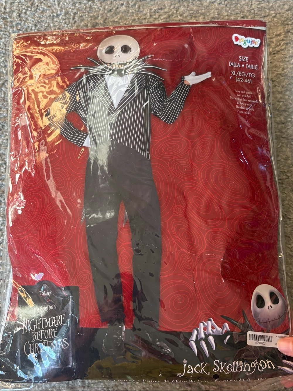 Jack Skellington Jumpsuit Suit Costume W/ Mask NEW Sz XL Disney World Land